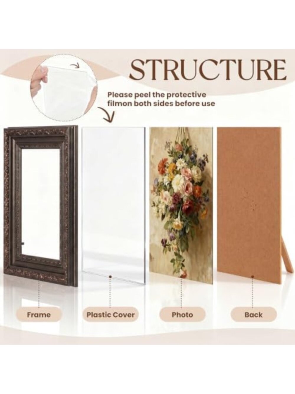 Vintage Dark Brown Picture Frames Set - 8 Pcs (8x10, 5x7, 4x6) Home Decor - Picture 6 of 7